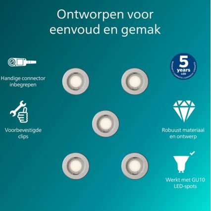 Philips – komplekts 5x iebūvējamie gaismekļi PERIDOT 1xGU10/7W/230V, sudraba
