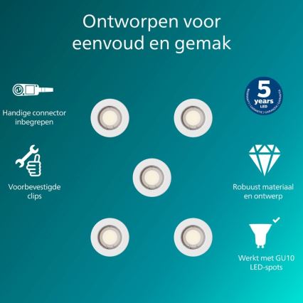 Philips - komplekts 5x iebūvējamie griestu gaismekļi PERIDOT 1xGU10/7W/230V balti