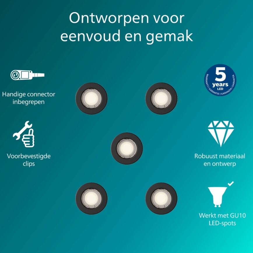 Philips - komplekts 5x iebūvējamie griestu gaismekļi PERIDOT 1xGU10/7W/230V, melni