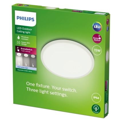 Philips - LED Aptumšojama āra lampa SUPERSLIM SCENE SWITCH LED/15W/230V IP54 balta