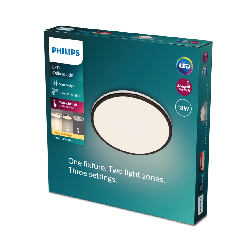 Philips - LED Aptumšojama griestu lampa SCENE SWITCH LED/18W/230V d. 30 cm 2700K melna