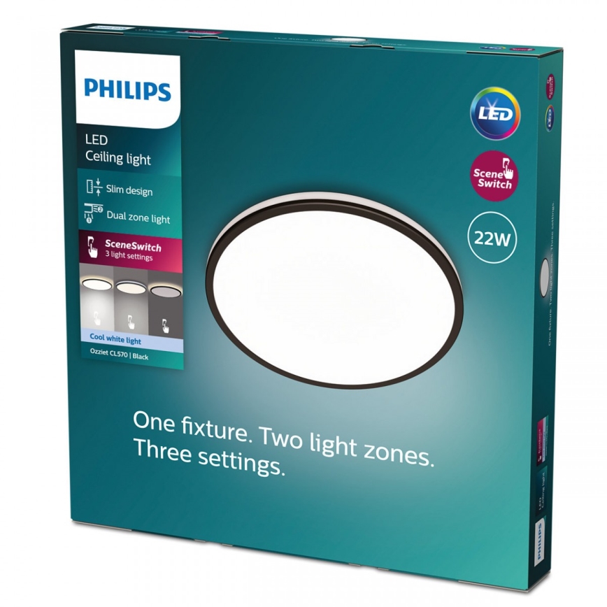 Philips - LED Aptumšojama griestu lampa SCENE SWITCH LED/22W/230V d. 40 cm 4000K melna