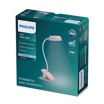 Philips - LED Aptumšojama lampa ar fiksatoru DONUTCLIP LED/3W/5V 1200 mAh CRI 90 rozā