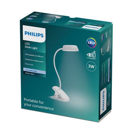 Philips - LED Aptumšojama lampa ar fiksatoru DONUTCLIP LED/3W/5V CRI 90 balta