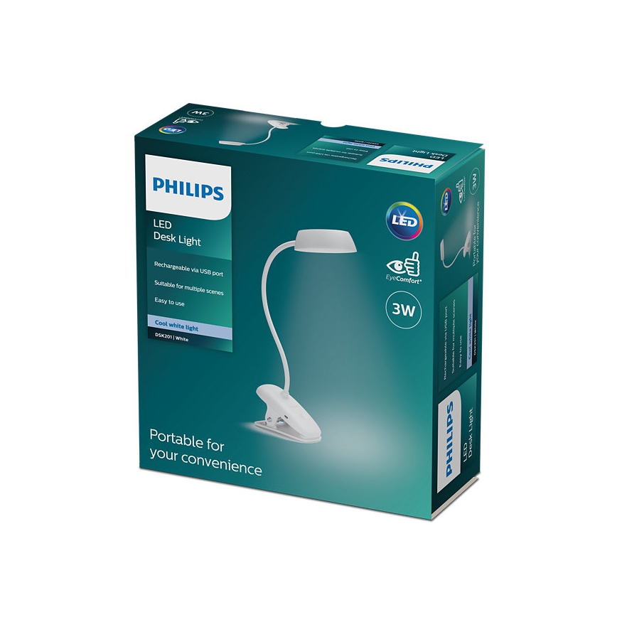 Philips - LED Aptumšojama lampa ar fiksatoru DONUTCLIP LED/3W/5V CRI 90 balta
