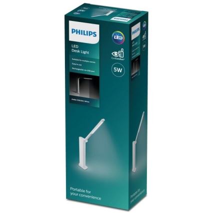 Philips - LED Aptumšojama skārienvadāma galda lampa AMBER LED/5W/5V 1800 mAh balta