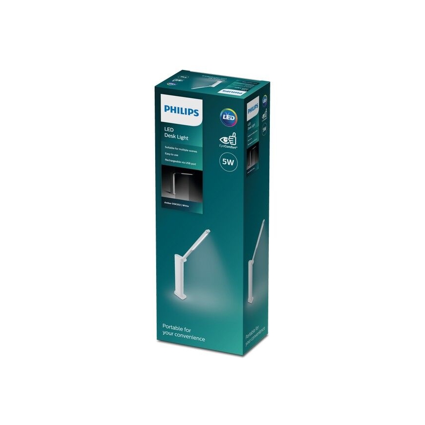 Philips - LED Aptumšojama skārienvadāma galda lampa AMBER LED/5W/5V 1800 mAh balta