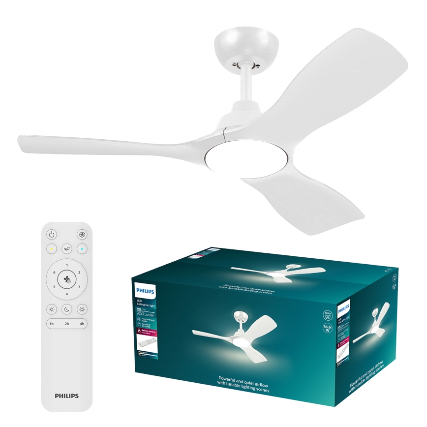 Philips - LED aptumšojams griestu ventilators OLAS LED/24W/230V Ø 106 cm balts + tālvadības pults