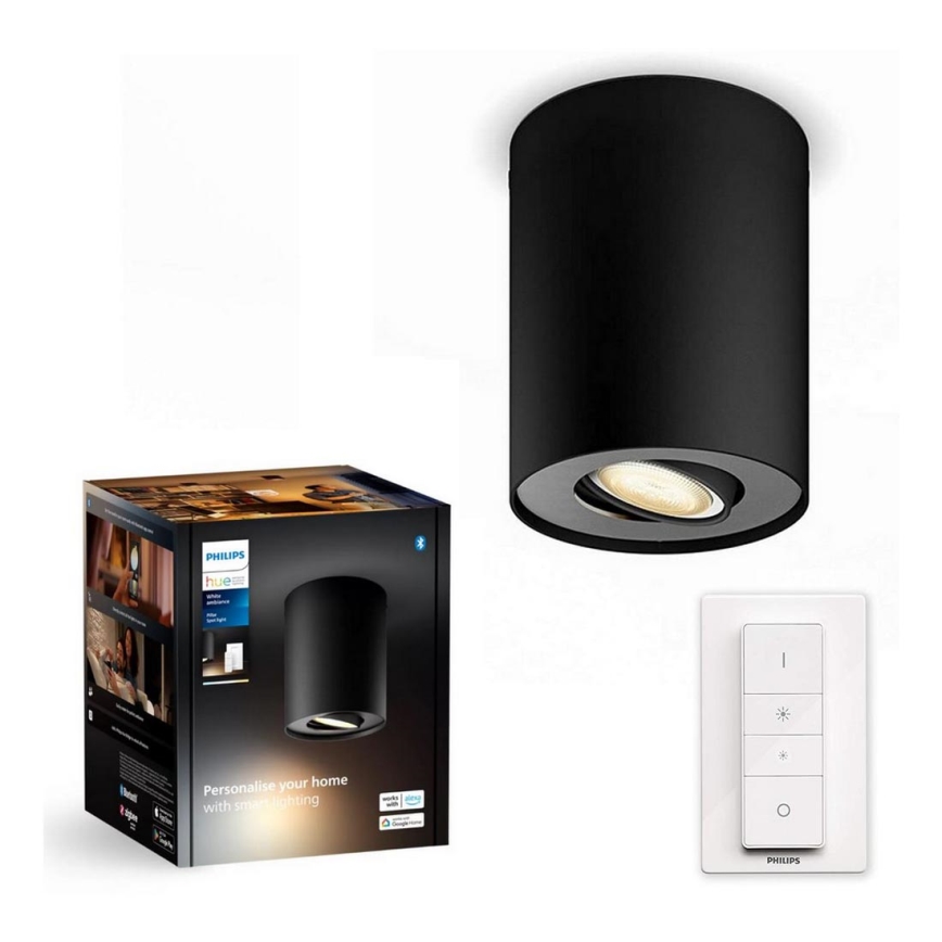 Philips - LED Aptumšojams starmetis Hue PILLAR 1xGU10/4,2W/230V 2200-6500K + tālvadības pults melna