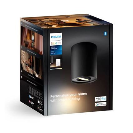 Philips - LED Aptumšojams starmetis Hue PILLAR 1xGU10/4,2W/230V 2200-6500K + tālvadības pults melna