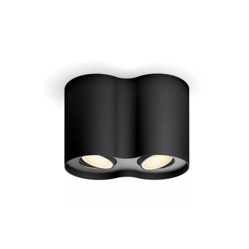 Philips - LED Aptumšojams starmetis Hue PILLAR 2xGU10/4,2W/230V 2200-6500K + tālvadības pults melna
