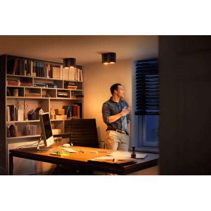 Philips - LED Aptumšojams starmetis Hue PILLAR 2xGU10/4,2W/230V 2200-6500K + tālvadības pults melna