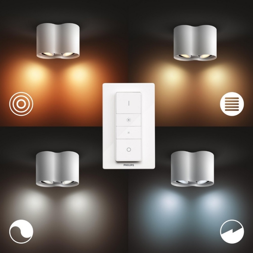 Philips - LED Aptumšojams starmetis  Hue PILLAR 2xGU10/5W/230V + tālvadības pults