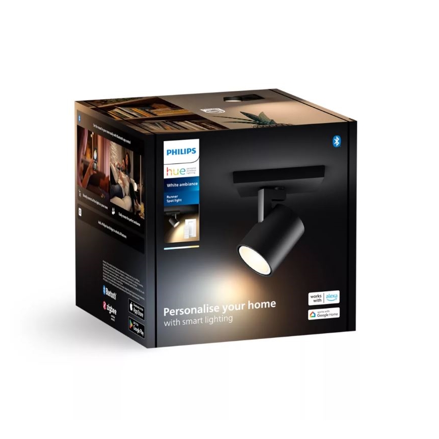 Philips - LED Aptumšojams starmetis Hue RUNNER 1xGU10/4,2W/230V 2200-6500K + tālvadības pults melna