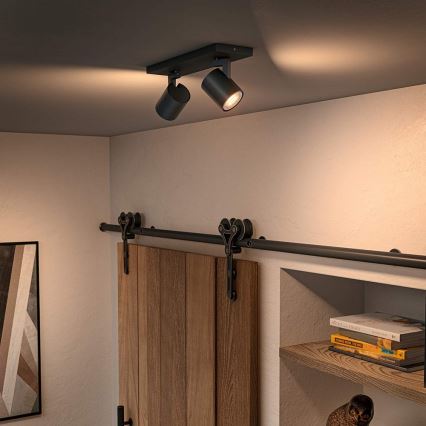 Philips - LED Aptumšojams starmetis Hue RUNNER 2xGU10/4,2W/230V 2200-6500K + tālvadības pults melna