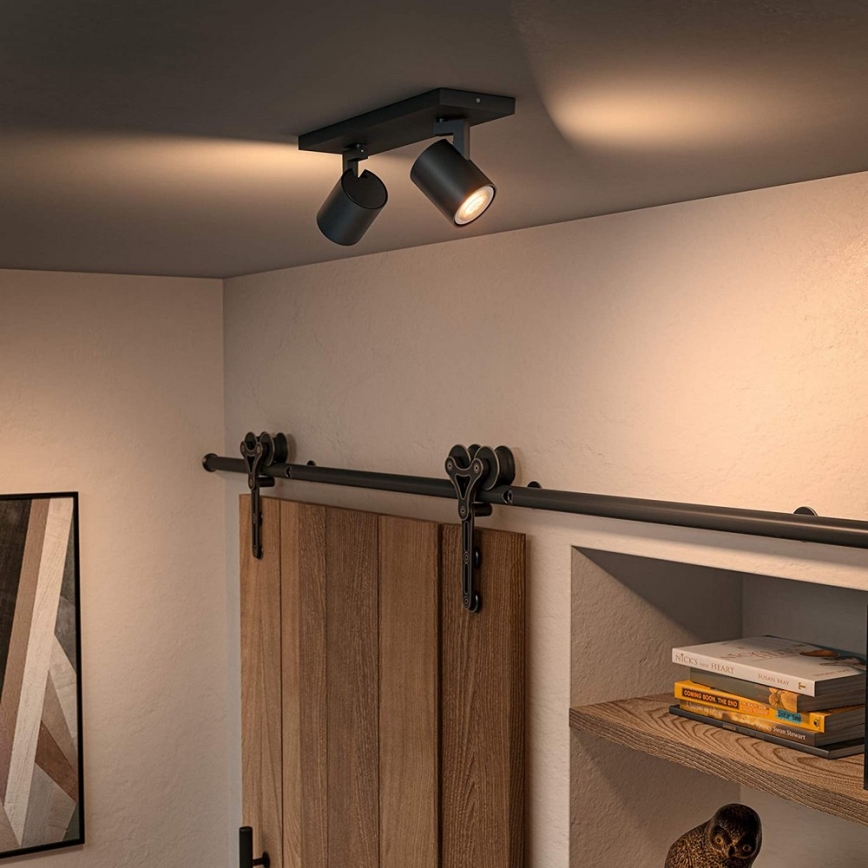 Philips - LED Aptumšojams starmetis Hue RUNNER 2xGU10/4,2W/230V 2200-6500K + tālvadības pults melna