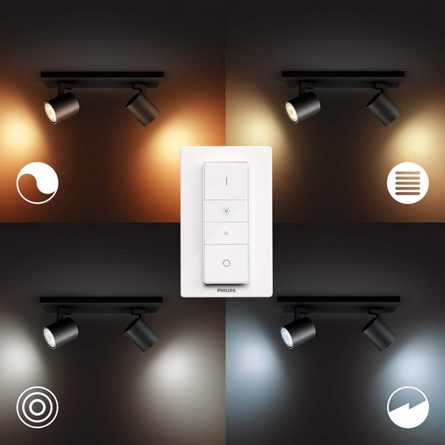 Philips - LED Aptumšojams starmetis Hue RUNNER 2xGU10/4,2W/230V 2200-6500K + tālvadības pults melna