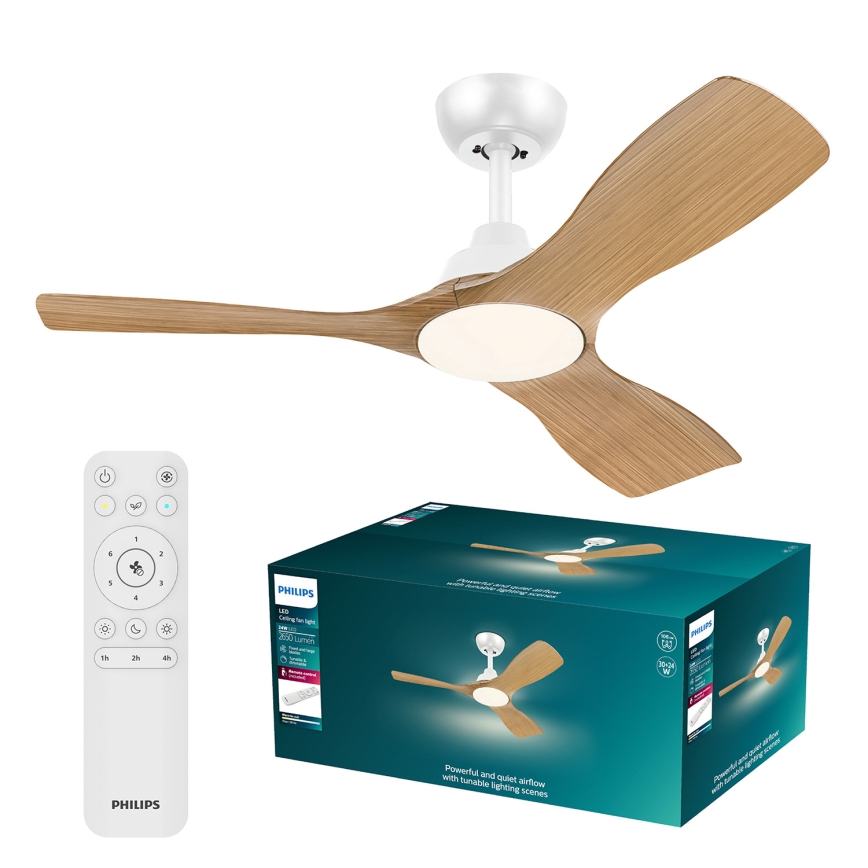 Philips - LED dimējamais griestu ventilators OLAS LED/24W/230V Ø 106 cm balts/brūns + tālvadības pults