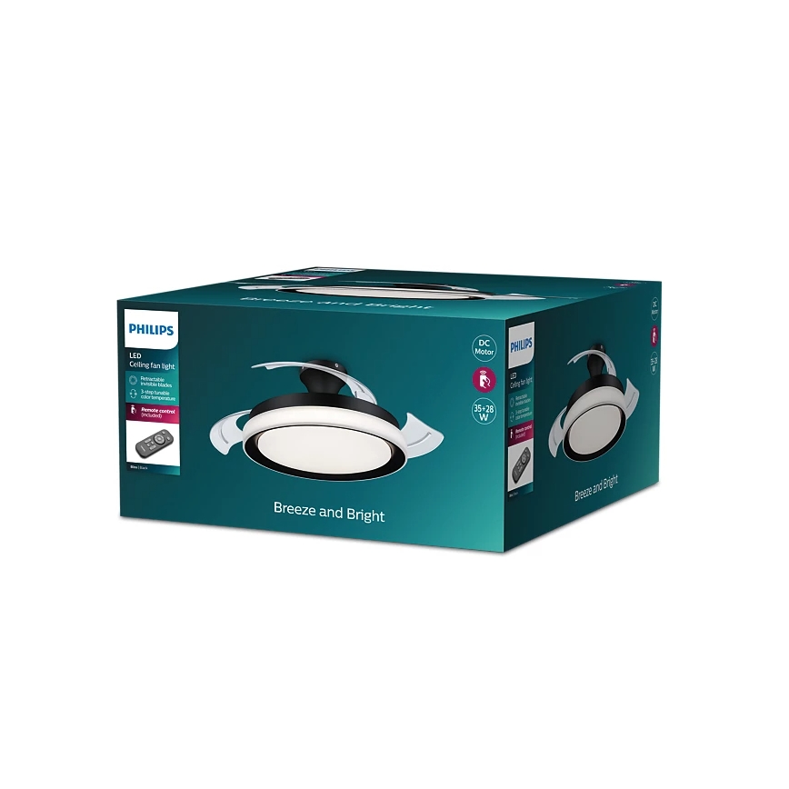 Philips - LED griestu lampa ar ventilatoru BLISS LED/35W/230V 5500/4000/2700K melna + ar tālvadības pulti