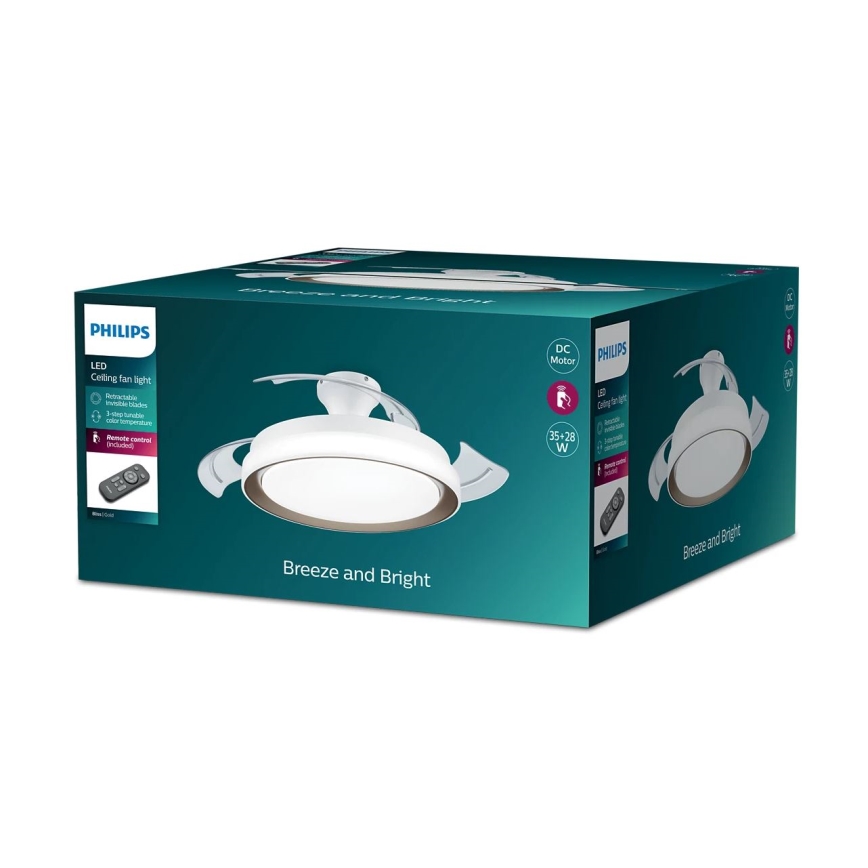 Philips-LED Griestu lampa ar ventilatoru LED/35W/230V 5500/4000/2700K + tālvadības pults zelta