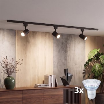 Philips - LED punktveida gaismeklis ar regulējamu spilgtumu sliežu sistēmai EASYLINK 3xGU10/7W/230V 1m melns