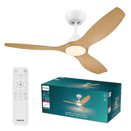 Philips - dimējams LED griestu ventilators OLAS LED/24W/230V Ø132 cm balts/brūns ar tālvadības pulti