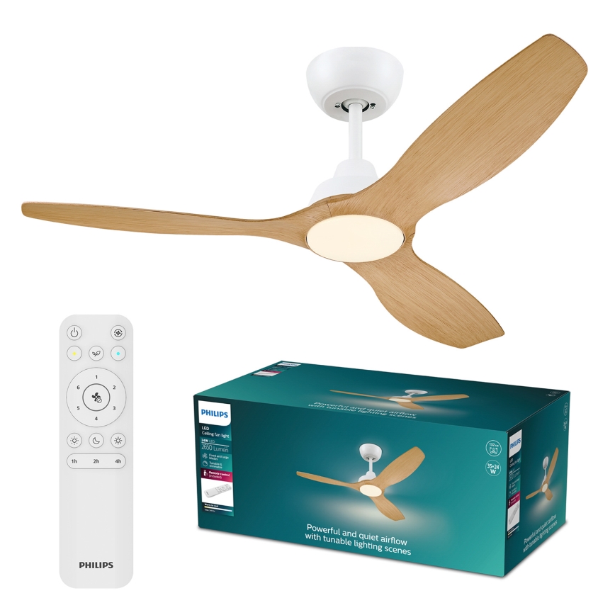 Philips - dimējams LED griestu ventilators OLAS LED/24W/230V Ø132 cm balts/brūns ar tālvadības pulti