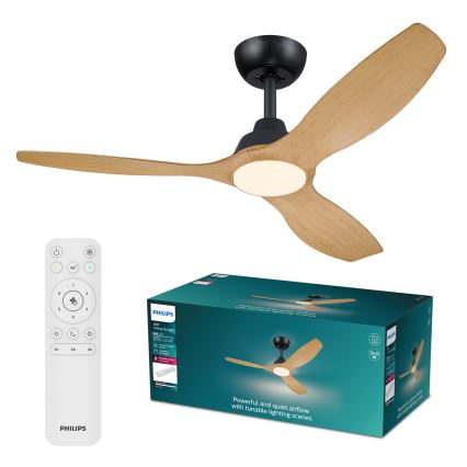 Philips - LED dimmējams griestu ventilators OLAS LED/24W/230V Ø 132 cm melns/brūns + tālvadības pults