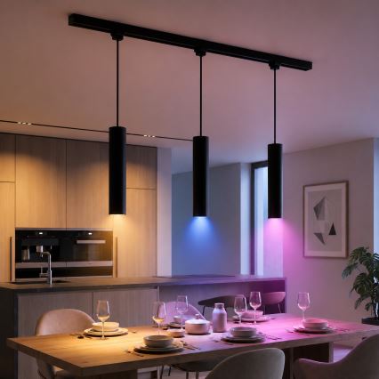 Philips - LED RGBW piekarināma lustra uz troses ar regulējamu spilgtumu EASYLINK HUE sliežu sistēmā 3xGU10/4,7W/230V 2200-6500K 1m melna + Hue bridge