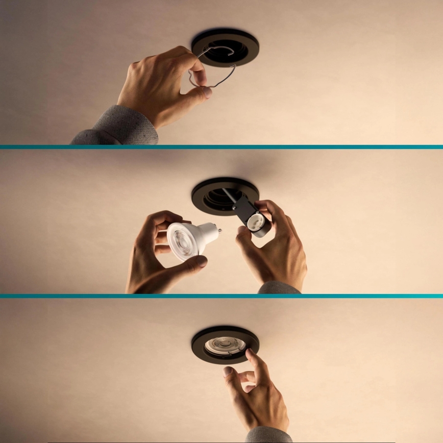 Philips - LED RGBW ar regulējamu spilgtumu iebūvējamais griestu gaismeklis PERIDOT 1xGU10/6W/230V melns + tālvadības pults