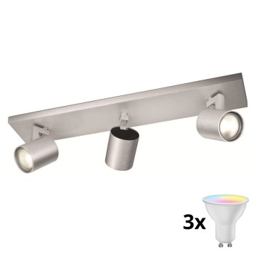 Philips - LED RGBW dimmējams virziena gaismeklis 3xGU10/4,8W/230V matēts hroms + tālvadības pults