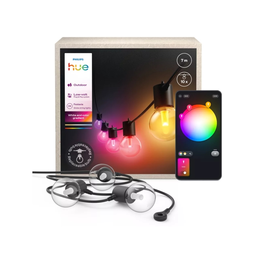 Philips - LED RGBW regulējama āra virtene Hue FESTAVIA 10xLED 7m IP65