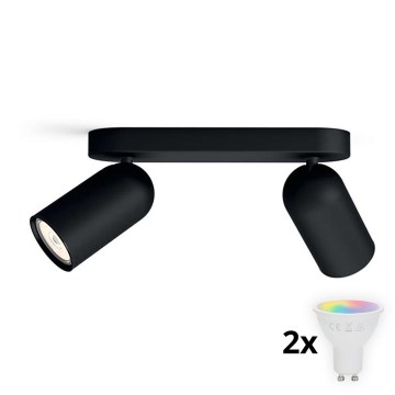 Philips - LED RGBW regulējams spota gaismeklis PONGEE 2xGU10/4,8W/230V 3000K melns + tālvadības pults