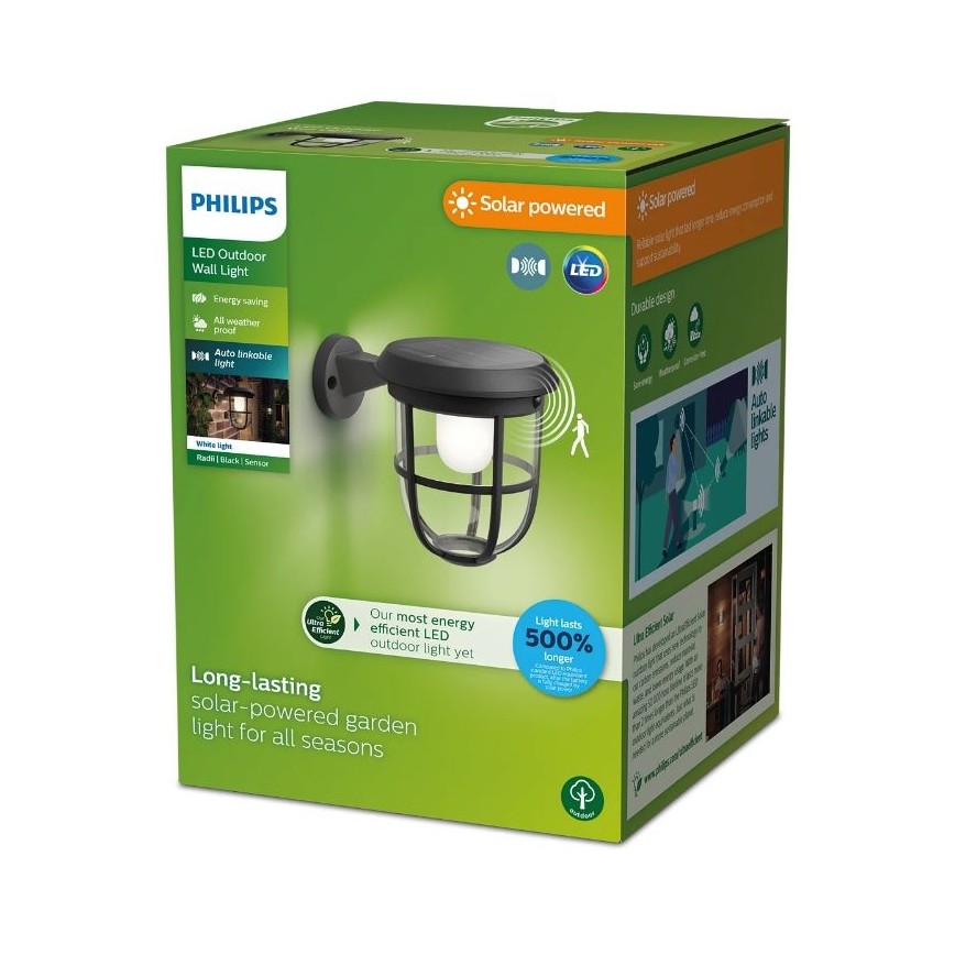 Philips - LED Saules enerģijas sienas lampa ar sensoru RADII LED/1,3W/3,7V 3000K IP44