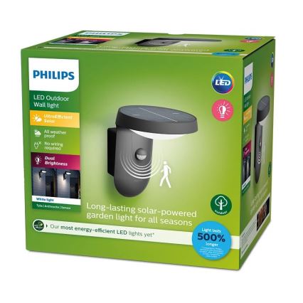 Philips - LED Saules enerģijas sienas lampa ar kustības un krēslas sensoru LED/1,2W/4V 1800 mAh 3000K IP44