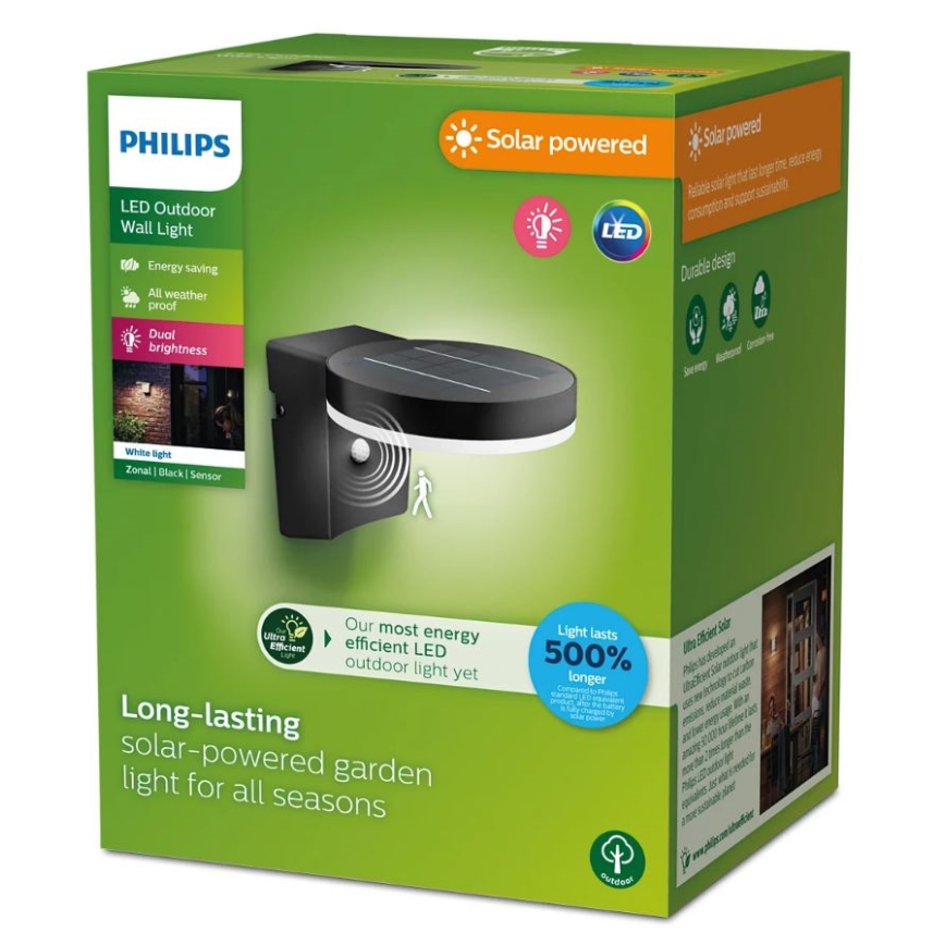 Philips - LED Saules enerģijas sienas lampa ar kustības un krēslas sensoru ZONAL LED/1,3W/3,7V 2500 mAh IP44