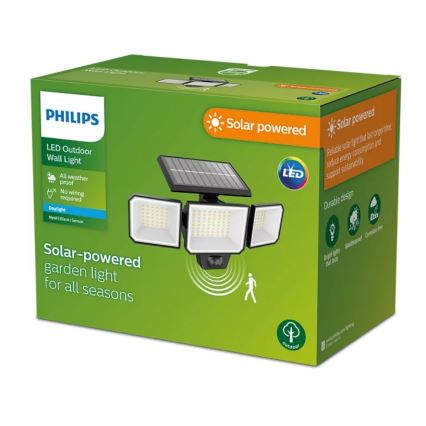 Philips -  LED Saules enerģijas sienas Prožektors ar sensoru NYSIL 3xLED/8,7W/3,7V 2000 mAh IP65