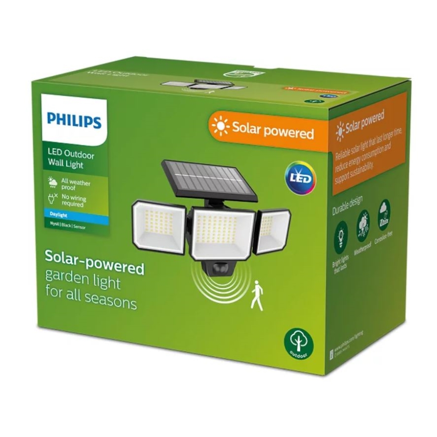 Philips -  LED Saules enerģijas sienas Prožektors ar sensoru NYSIL 3xLED/8,7W/3,7V 2000 mAh IP65