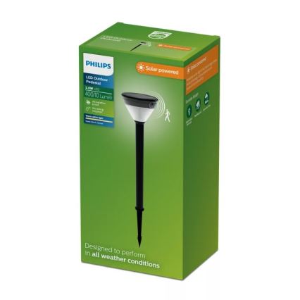Philips - LED saules lampa ar sensoru KYNA LED/3,8W/3,7V 800 mAh 2700K IP44 melna