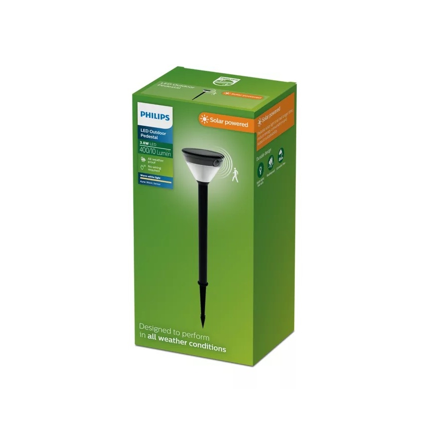 Philips - LED saules lampa ar sensoru KYNA LED/3,8W/3,7V 800 mAh 2700K IP44 melna