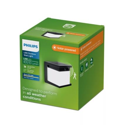 Philips - LED saules sienas gaismeklis ar sensoru DIARA LED/3,8W/3,7V 800 mAh 2700K IP44 melns