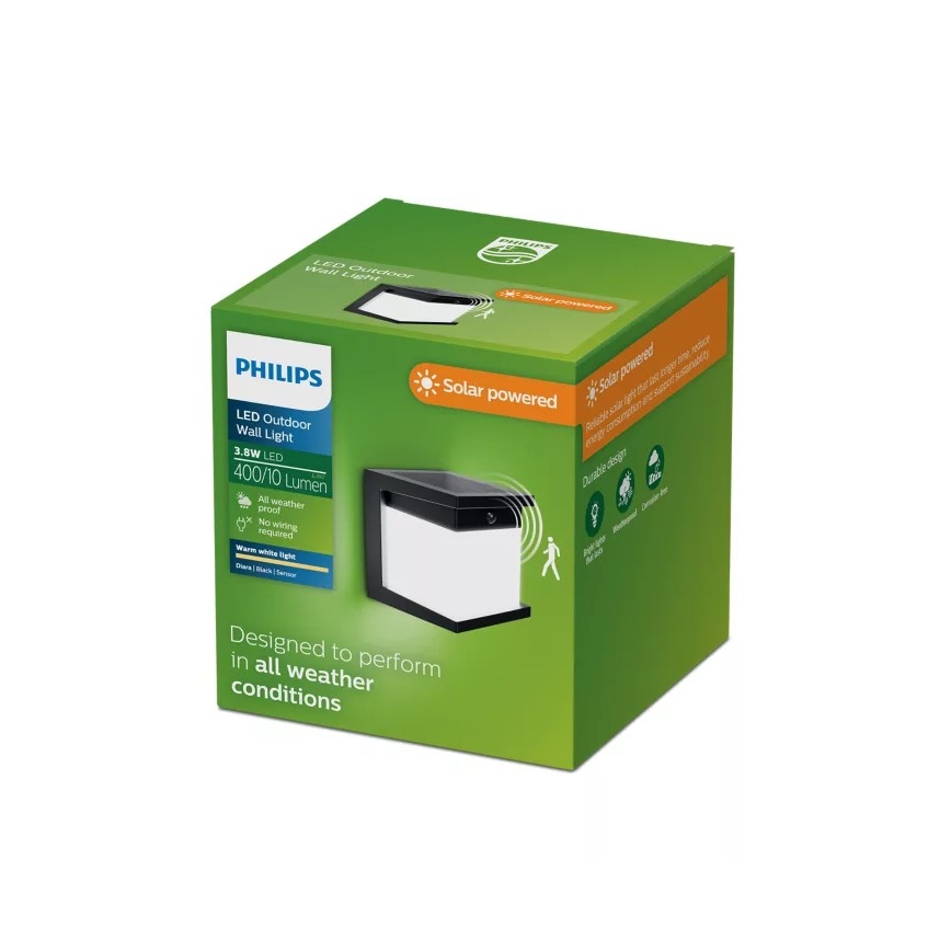 Philips - LED saules sienas gaismeklis ar sensoru DIARA LED/3,8W/3,7V 800 mAh 2700K IP44 melns