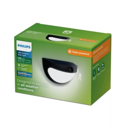 Philips - LED saules sienas gaismeklis ar sensoru SWYN LED/3,8W/3,7V 800 mAh 2700K IP44 melns