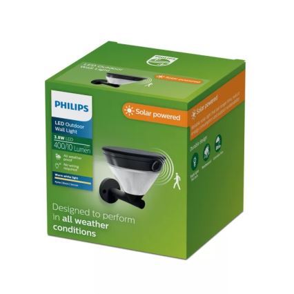 Philips - LED saules sienas lampa ar sensoru KYNA LED/3,8W/3,7V 800 mAh 2700K IP44 melna