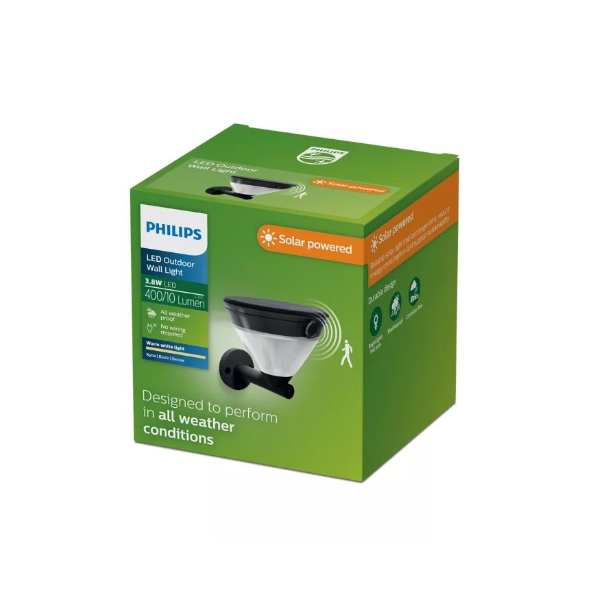 Philips - LED saules sienas lampa ar sensoru KYNA LED/3,8W/3,7V 800 mAh 2700K IP44 melna
