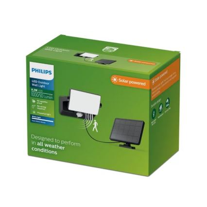 Philips - LED saules sienas reflektors ar sensoru FYNS LED/8,2W/3,7V 2600 mAh 3000K IP44 melns