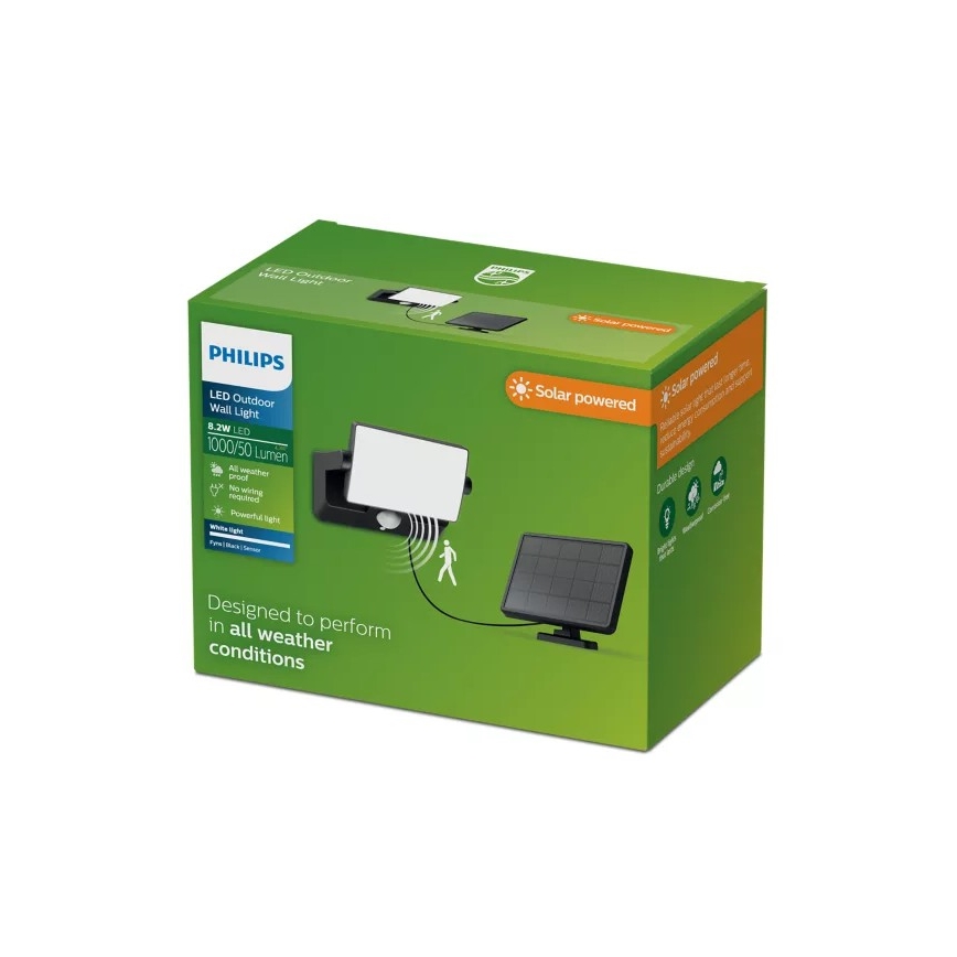 Philips - LED saules sienas reflektors ar sensoru FYNS LED/8,2W/3,7V 2600 mAh 3000K IP44 melns