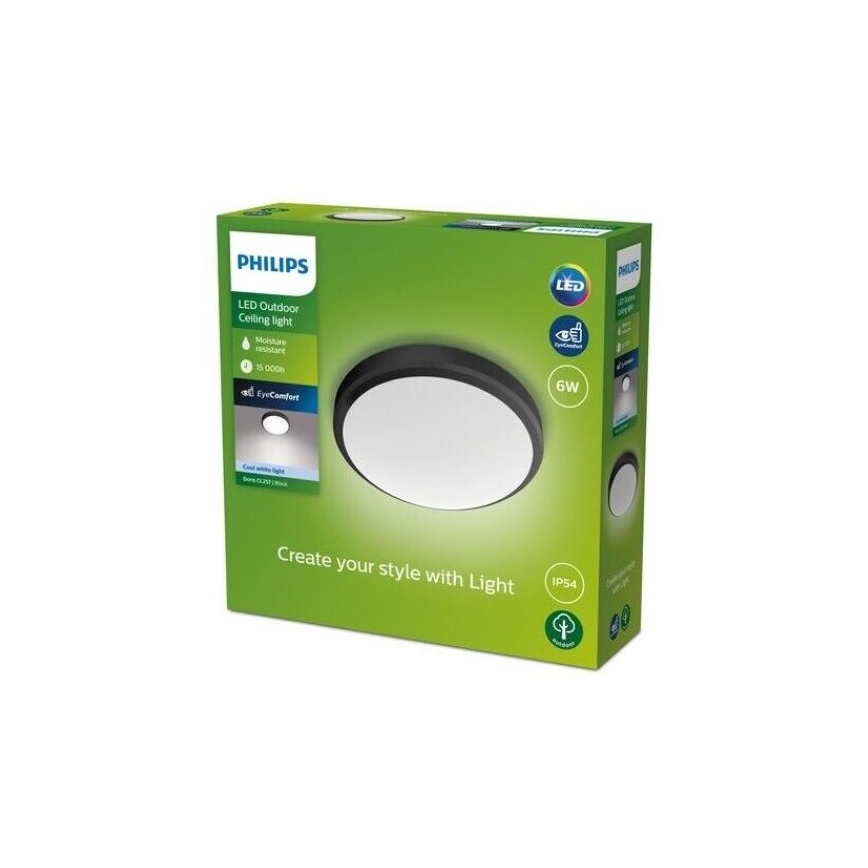 Philips - LED Vannas istabas griestu gaismeklis LED/6W/230V 4000K IP54 melns
