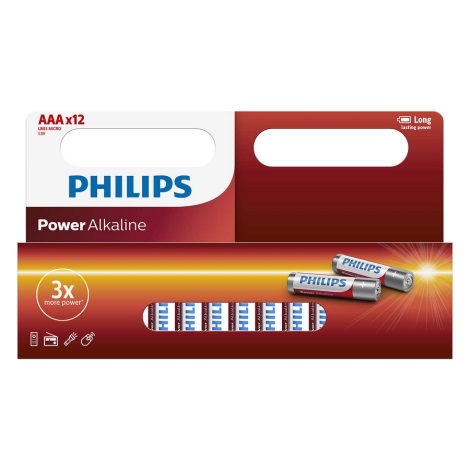 Philips LR03P12W/10 - 12 gab Alkaline baterija AAA POWER ALKALINE 1,5V 1150mAh