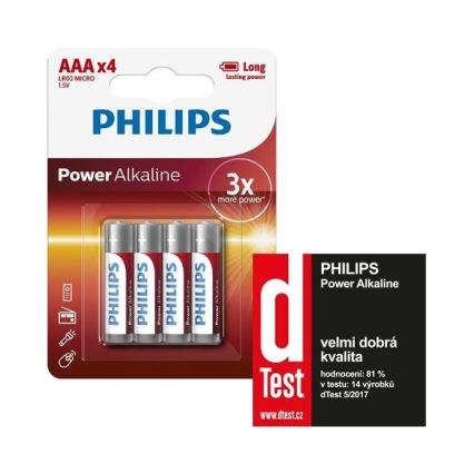 Philips LR03P4B/10 - 4 gab Alkaline baterija AAA POWER ALKALINE 1,5V 1150mAh